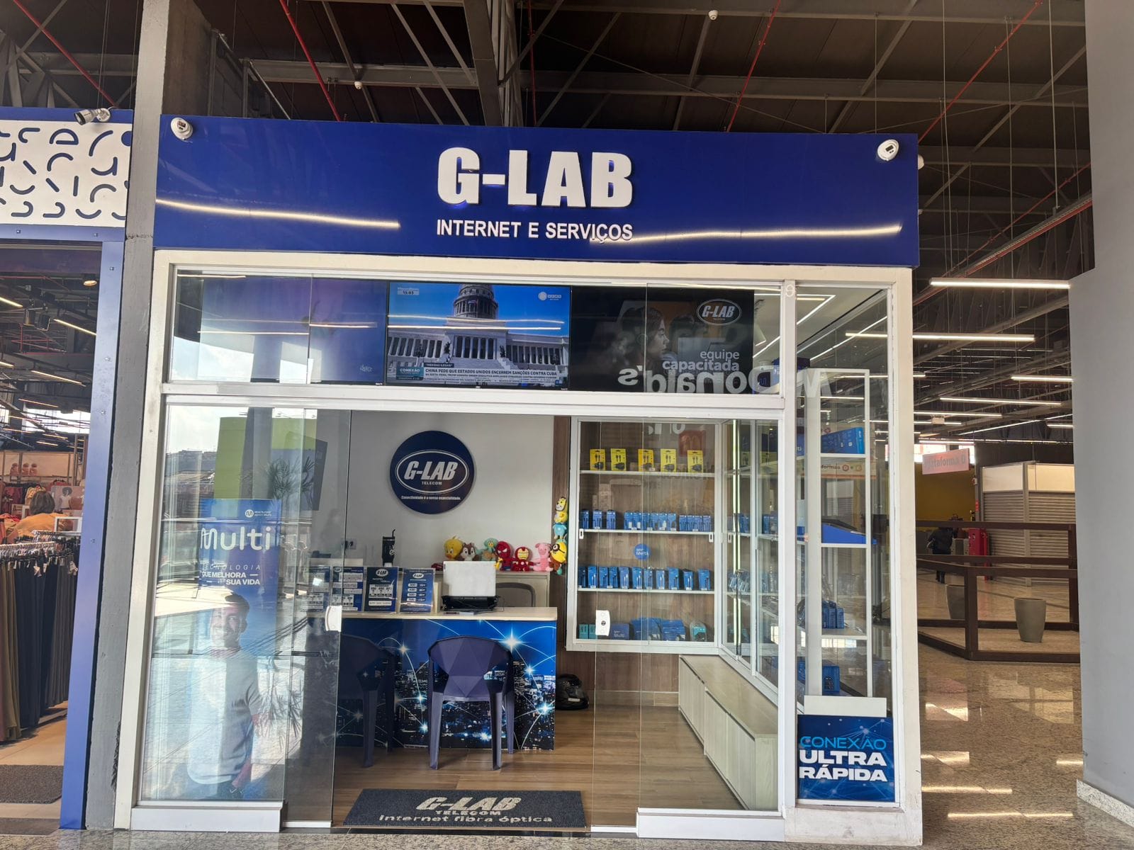 Fachada da unidade Shopping Nova Estação G-Lab Telecom